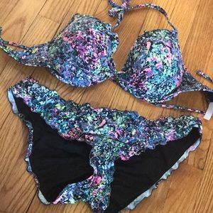Victoria’s Secret Black Multi Colored Bikini